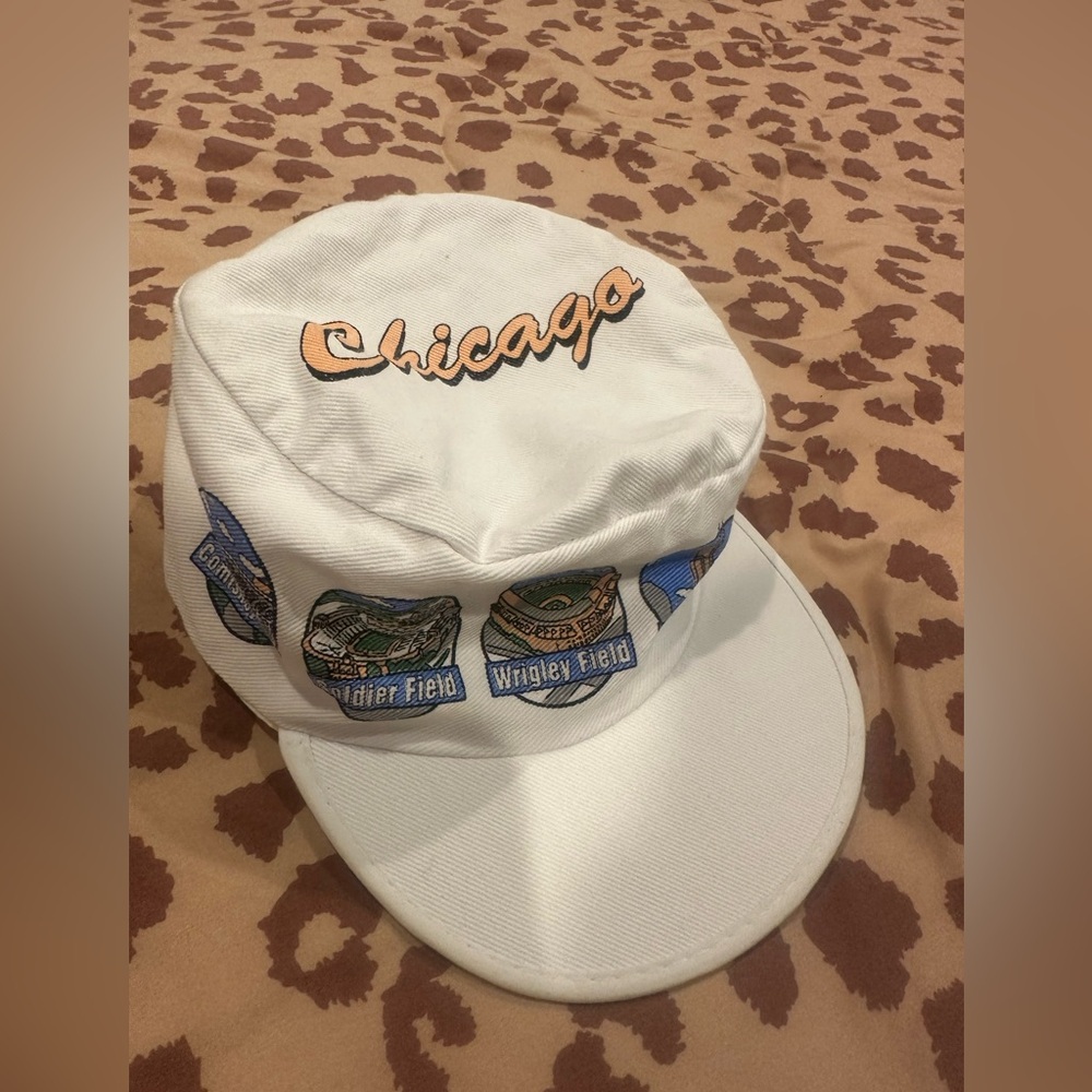Vintage White Chicago painters Cap with landmark Design